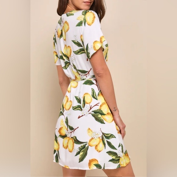 Lulus Ala Tart Lemon Print Wrap Dress - Picture 2 of 11